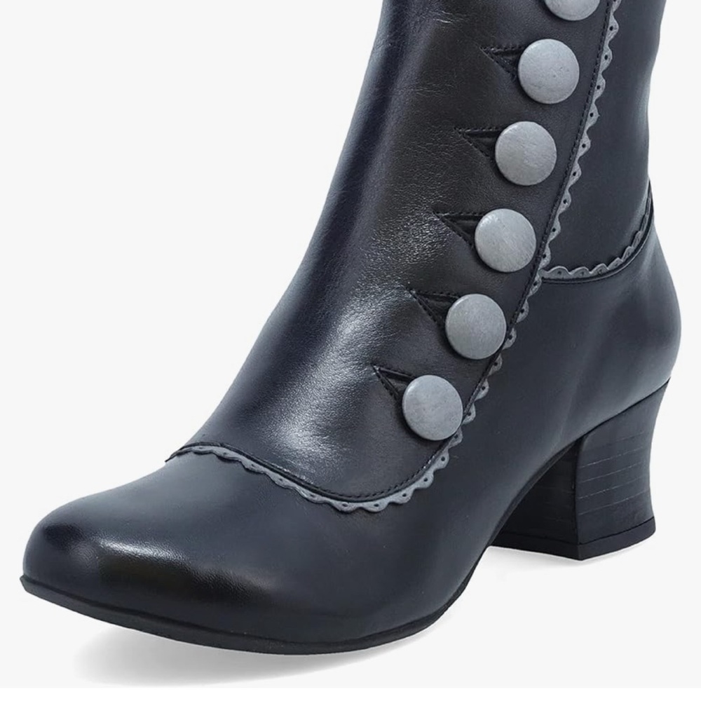 Miz Mooz Fido low heel pump leather ankle boot buttons zipper closure 8.5 Newish